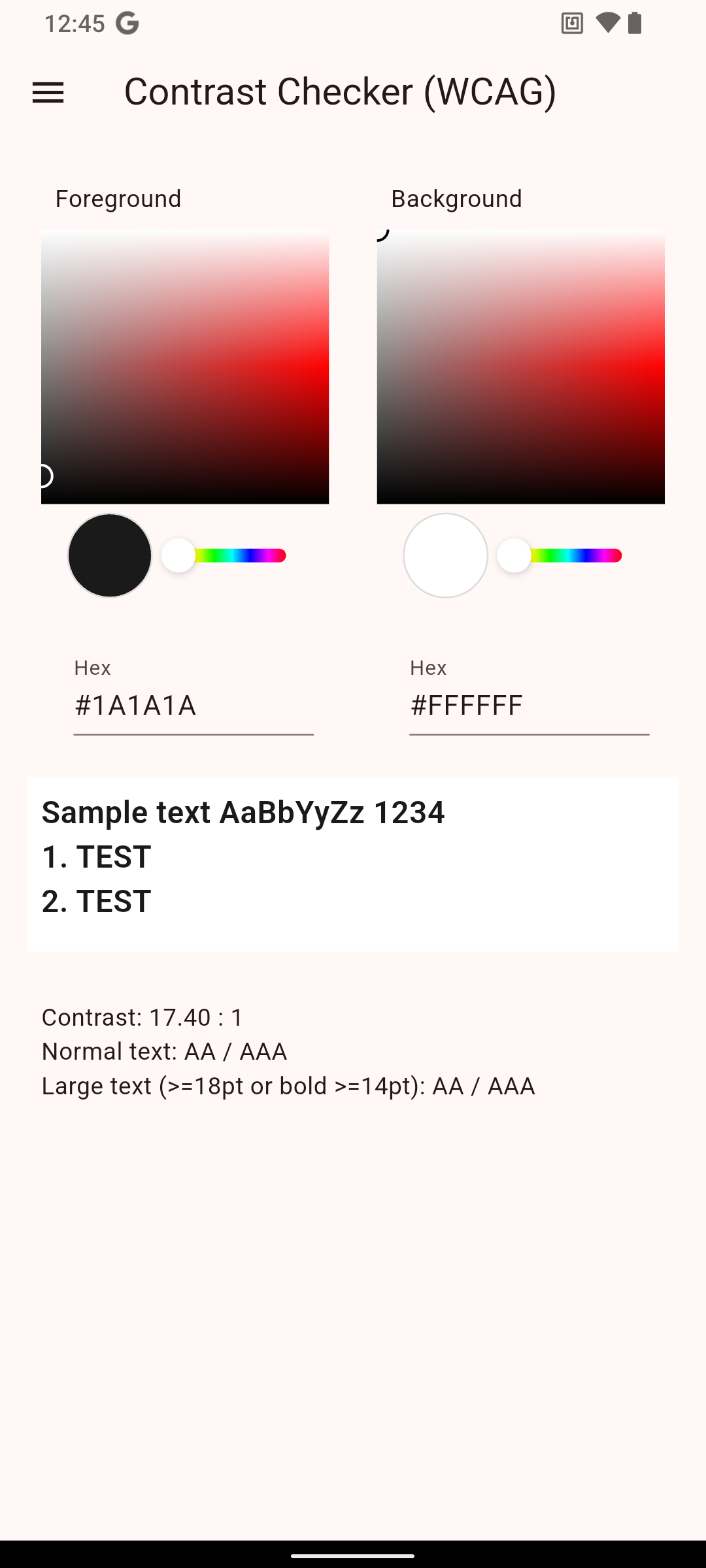 ColorBox screenshot: palettes